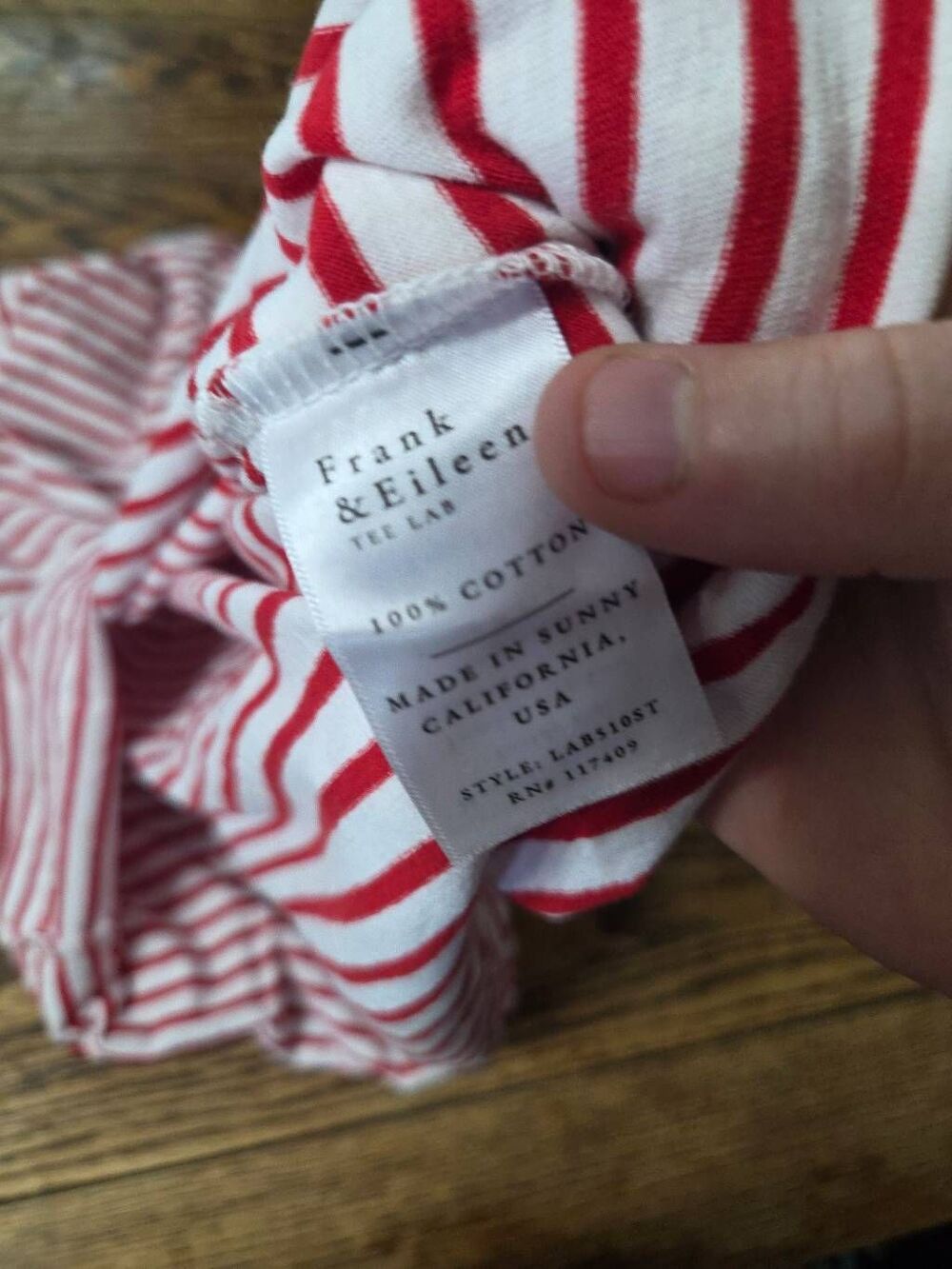 Frank & Eileen Patrick Popover Henley Long Sleeve Sailor Stripe Red &White Sz S - Picture 4 of 5